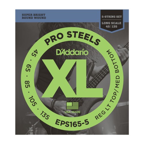 Daddario EPS165-5 Regular Light Top/Medium Bottom 5-String Long Scale Bass Strings 045-135 Bulk