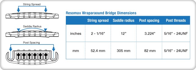 GraphTech ResoMax NW2 Adjustable Wraparound Bridge w/ String Saver Saddles PS-8593-BN Black Nickel