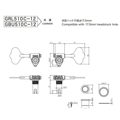 Gotoh GBU510C-12-L – Ladiaca mechanika pre basgitaru Ľavá 17mm C-style Čierna