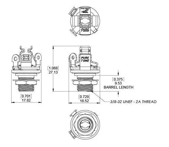Pure Tone PTT1G Jack pre Gitaru Mono 1/4″ Zlatá