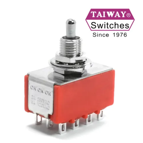 Taiway 4PDT Mini Prepínač ON-ON-ON, Krátka páčka, Spájkovacie očká