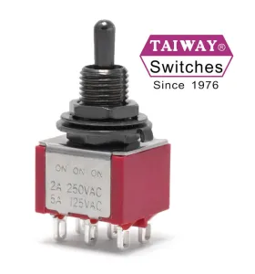 Taiway DPDT Mini Prepínač ON-ON-ON, Krátka páčka, Čierny