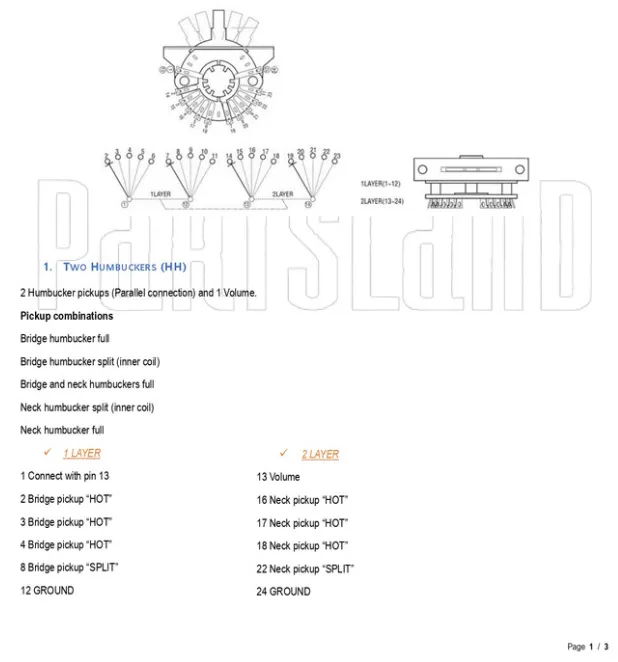 Partsland 5-polový prepínač MEGA pre elektrickú gitaru, Biely gombík Partsland 5-polový prepínač MEGA pre elektrickú gitaru, Biely gombík