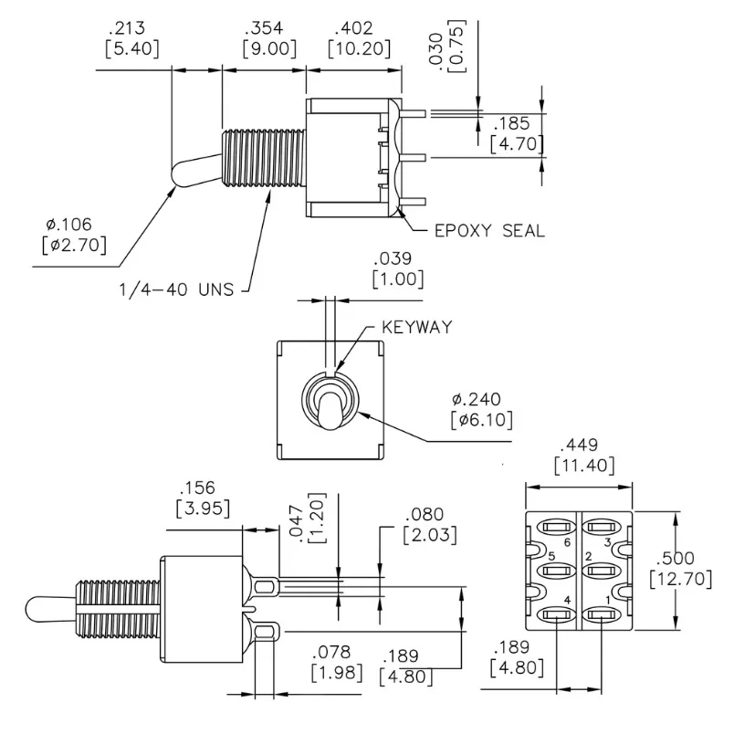 Taiway DP-1 MINI prepínač ON/ON 6-pin – Čierny