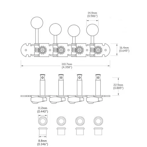 Partsland J105 – Sada ladiacich mechaník pre mandolínu, Chróm
