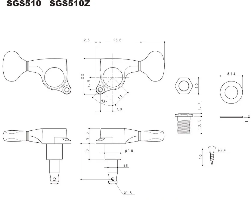Gotoh SGS510Z-P7 – Exkluzívna sada ladiacich mechaník 6L, Chróm