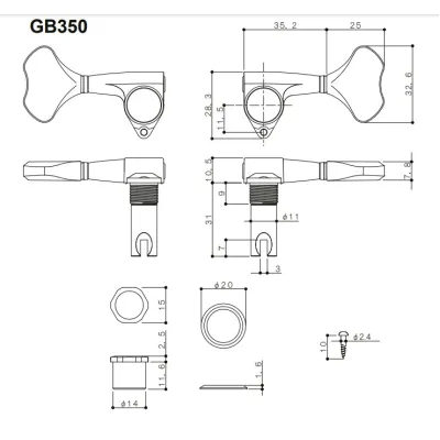 Gotoh GB350 Ladiaca Mechanika Pre Basgitaru Ľavá Strana Zlatá - New