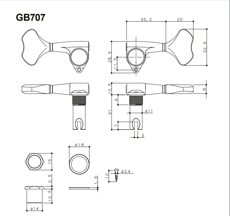 Gotoh GB707 Ladiaca Mechanika Pre Basgitaru Pravá Strana Čierna
