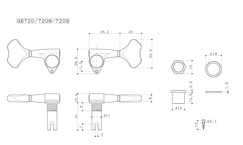 Gotoh GB720 Ladiaca Mechanika Pre Basgitaru Ľavá Strana Čierna