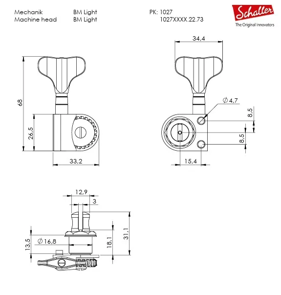 Schaller BM Light 4L Mechanika pre Basgitaru čienra Schaller BM Light 4L Mechanika pre Basgitaru čienra