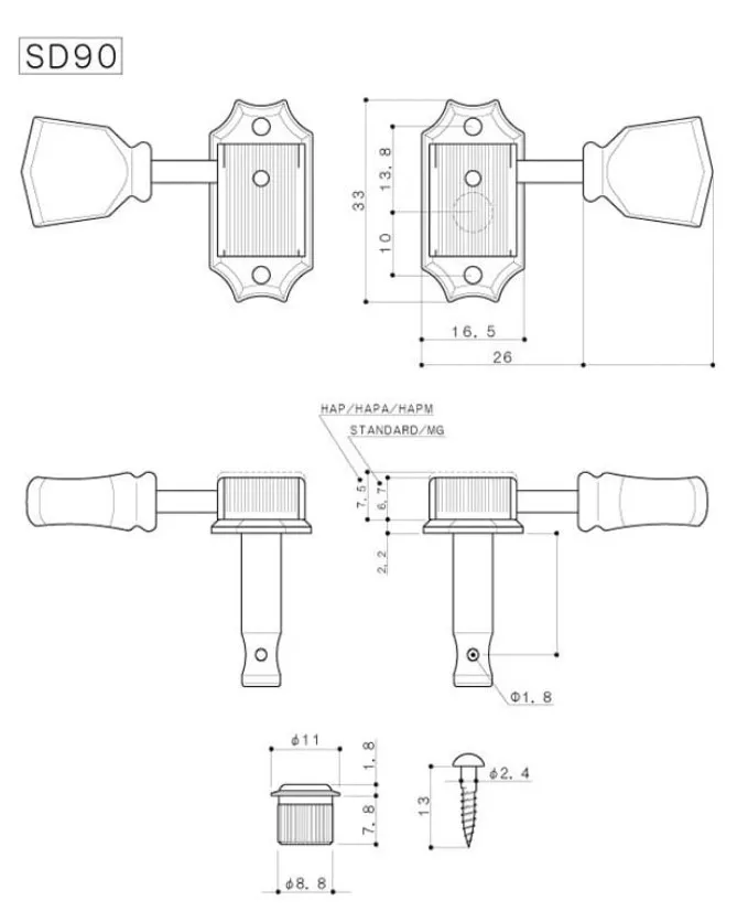 Gotoh SD90-SL MG-T – Uzamykateľné Vintage G-style mechaniky 3L+3R, Nikel