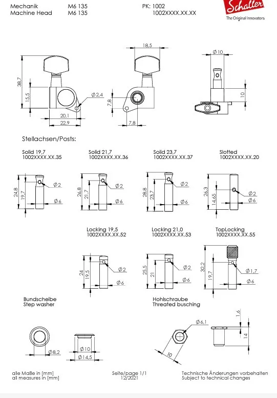 Schaller M6 135 Uzamykacia Ladiaca Mechanika Pre Gitaru Ľavá Strana Zlatá Schaller M6 135 Uzamykacia Ladiaca Mechanika Pre Gitaru Ľavá Strana Zlatá