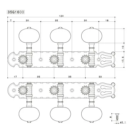 Gotoh 35P1600 Sada Ladiacich Mechanik Pre Klasickú Gitaru 3R + 3L Zlatá Gotoh 35P1600 Sada Ladiacich Mechanik Pre Klasickú Gitaru 3R + 3L Zlatá