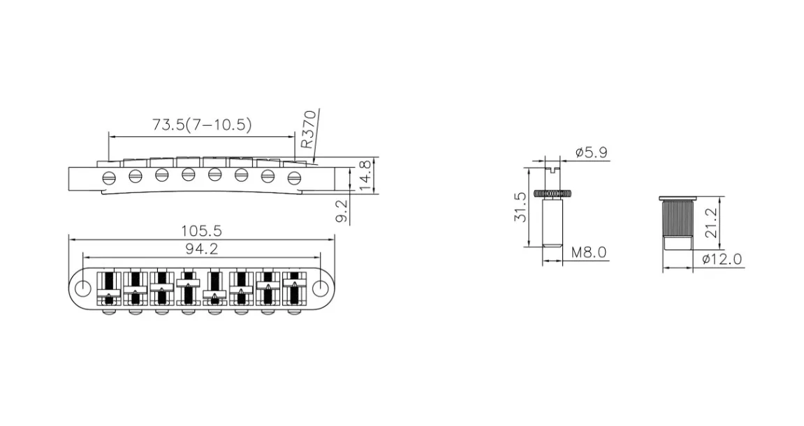 AxLabs KD2BK14BK – kobylka Tune-O-Matic pre 8-strunovú gitaru, Čierna AxLabs KD2BK14BK – kobylka Tune-O-Matic pre 8-strunovú gitaru, Čierna