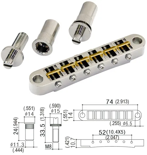 Gotoh AS103B-T – Kobylka Tune-O-Matic pre 6-strunovú gitaru Les Paul – Chróm