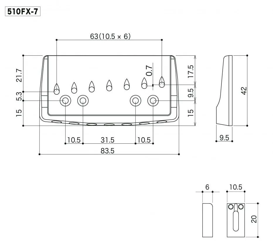 Gotoh 510FX-6 Pevná kobylka pre 6-strunovú gitaru typ ST – Zlatá