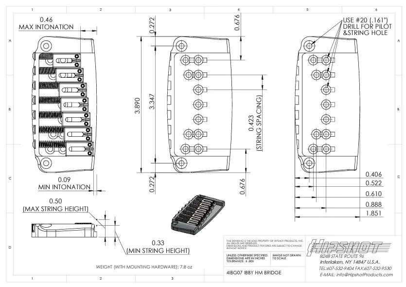 Hipshot Ibby HM Pevná kobylka pre 7-strunovú gitaru typ Ibanez – Zlatá (4IBG07G)