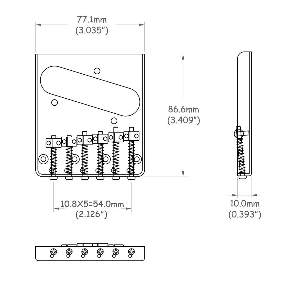 Partsland EG-18 Pevná kobylka pre 6-strunovú gitaru typ Tele – Chrom