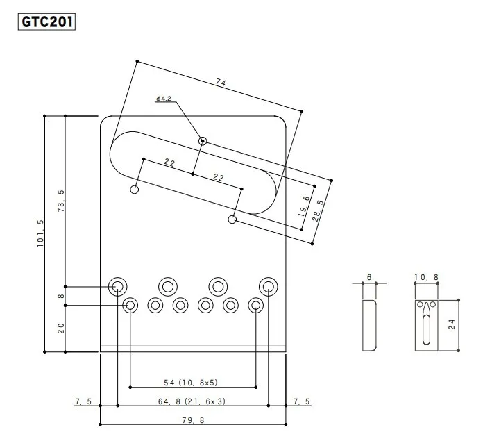 Gotoh GTC201 Pevná kobylka pre 6-strunovú gitaru typ Tele, mosadz – Cosmo Black