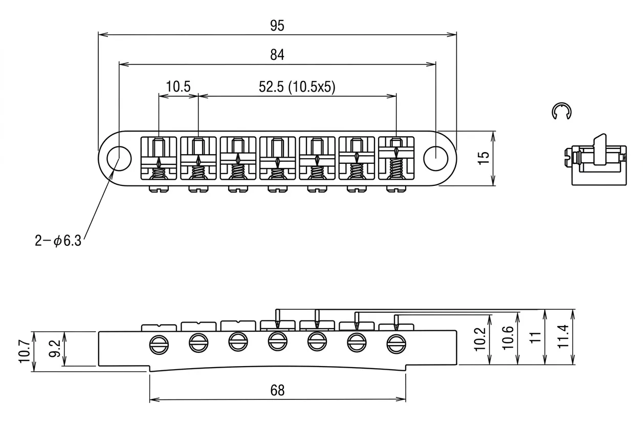 Partsland - Kobylka Tune-O-Matic Pre 7-strunovú Gitaru, Zlatá