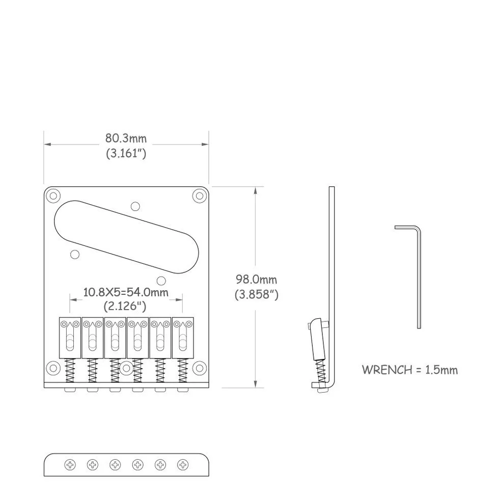 Partsland EG14 Pevná kobylka pre 6-strunovú gitaru typ Tele – Chrom
