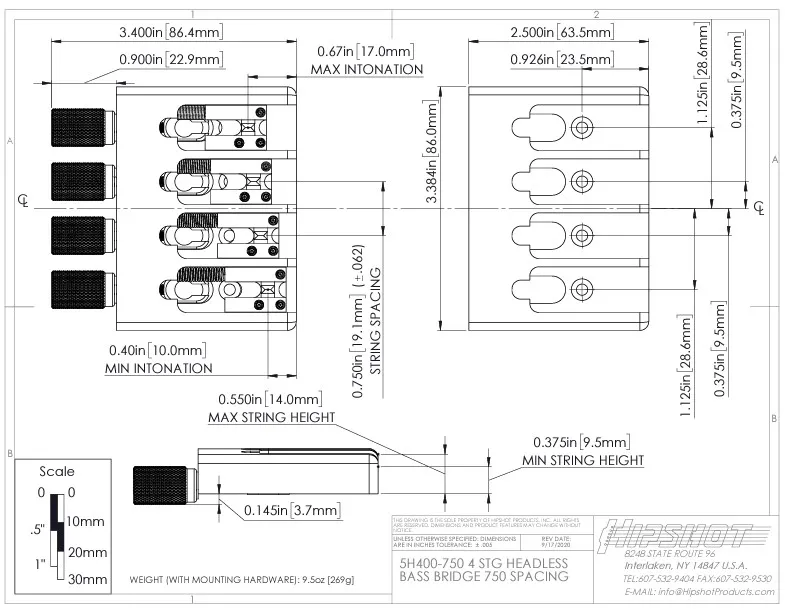 Hipshot – Kobylka pre 4-strunovú Bezhlavovú Basgitaru, Čierna (5H400B-750) Hipshot – Kobylka pre 4-strunovú Bezhlavovú Basgitaru, Čierna (5H400B-750)