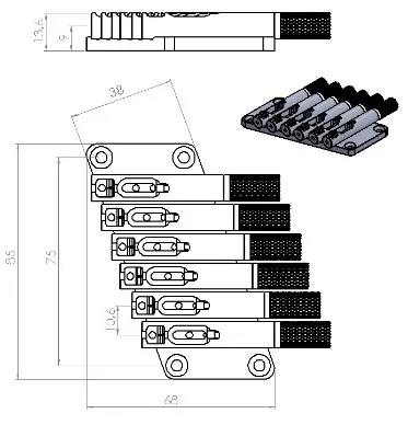 Nova Guitar Parts – Multiscale kobylka (6-strunová), Čierna