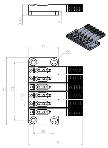 Nova Guitar Parts Pevná kobylka pre 6-strunovú Headless gitaru – Čierna
