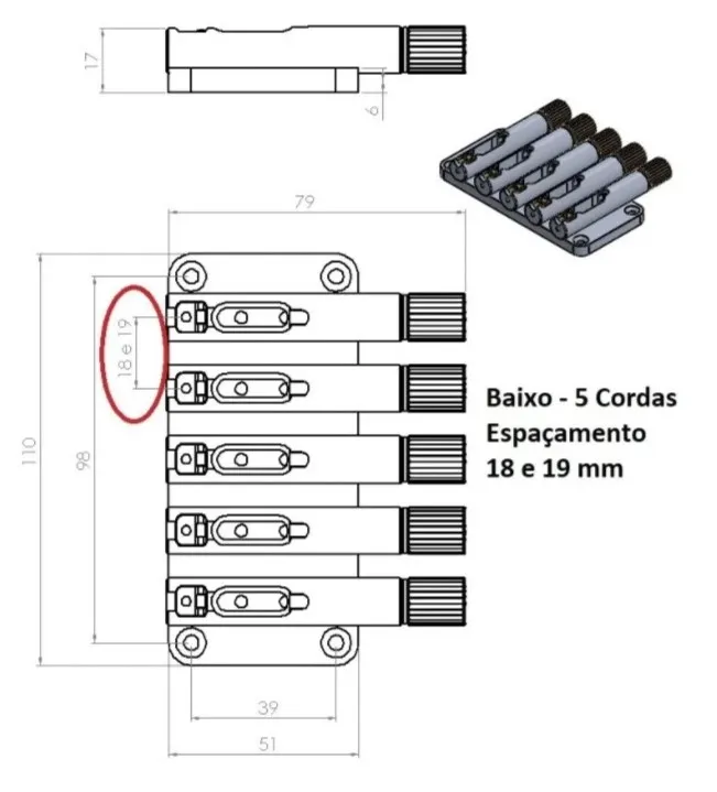 Nova Guitar Parts NBN 5-19 Kobylka pre 5-strunovú Headless Basgitaru N Čierna Nova Guitar Parts NBN 5-19 Kobylka pre 5-strunovú Headless Basgitaru N Čierna