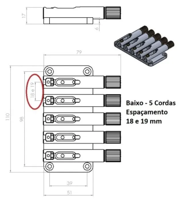 Nova Guitar Parts NBN 5-19 Kobylka pre 5-strunovú Headless Basgitaru N Čierna