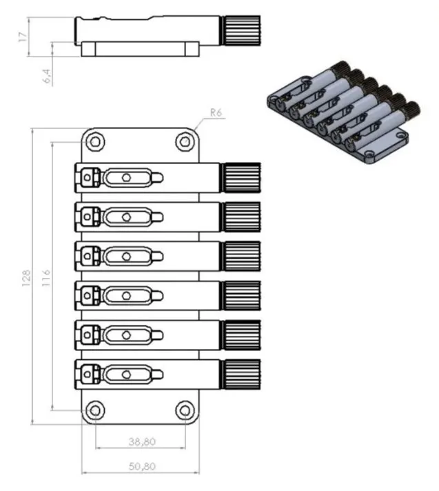 Nova Guitar Parts – Kobylka pre 6-strunovú Bezhlavovú Basgitaru, N Čierna