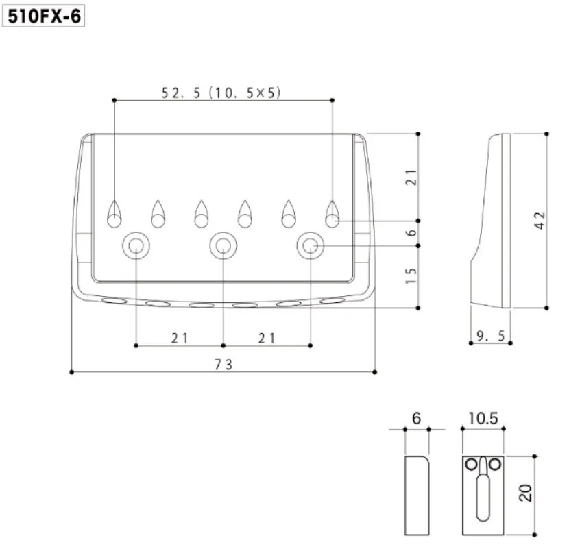 Gotoh 510FX-6 Pevná kobylka pre 6-strunovú gitaru typ ST – Chrom