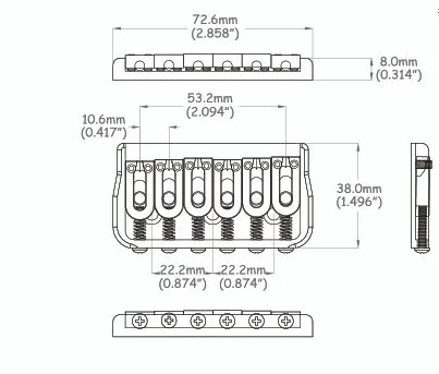 Partsland PGT6 CH – Pevná kobylka pre 6-strunovú gitaru typ ST, Chróm
