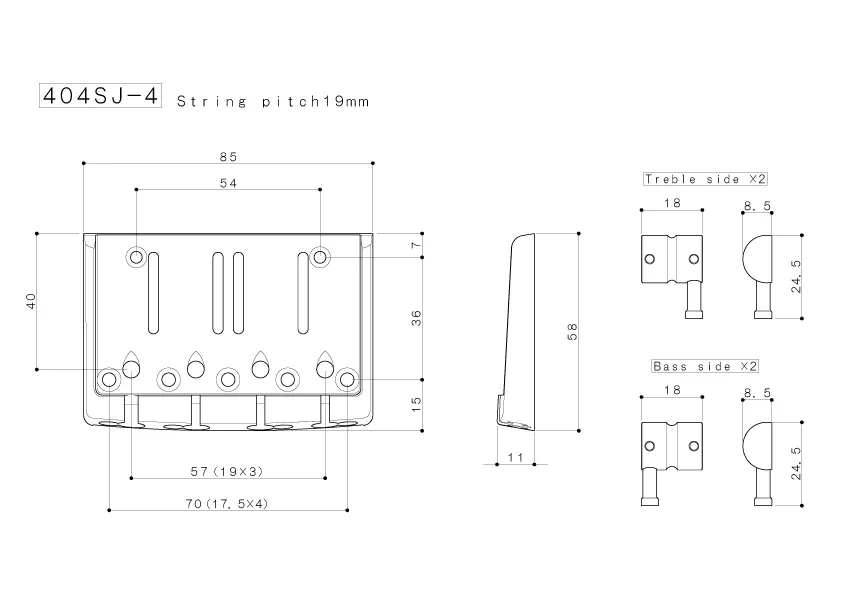 Gotoh 404 SJ -4 Kobylka pre 4 strunovú Basgitaru Zlatá Gotoh 404 SJ -4 Kobylka pre 4 strunovú Basgitaru Zlatá