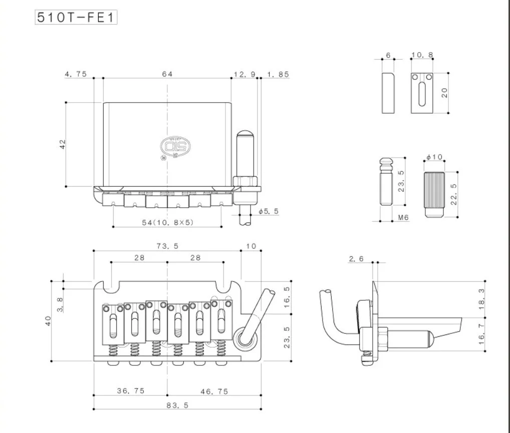 Gotoh 510T-FE1 – 6-strunové tremolo (ST-Style), Cosmo Black