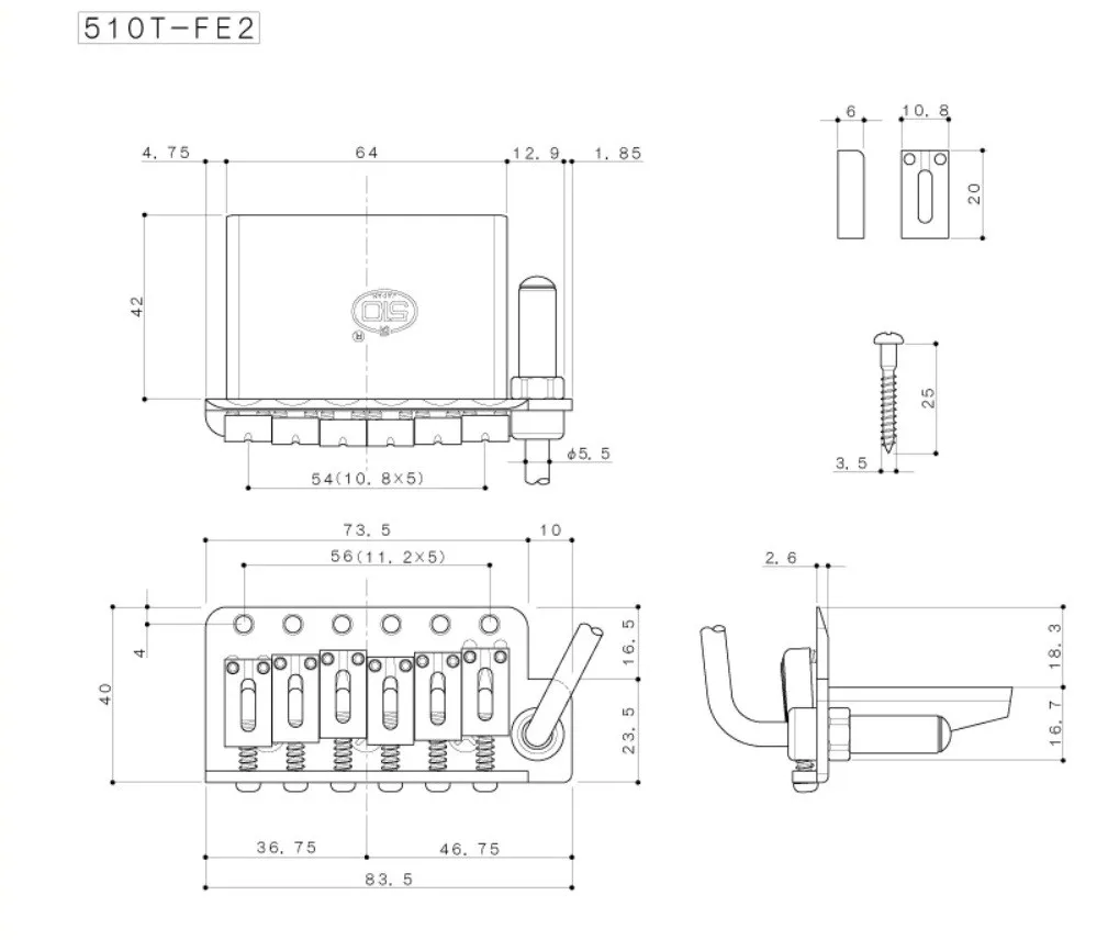 Gotoh 510T-FE2 – 6-strunové tremolo (ST-Style), Zlaté Gotoh 510T-FE2 – 6-strunové tremolo (ST-Style), Zlaté