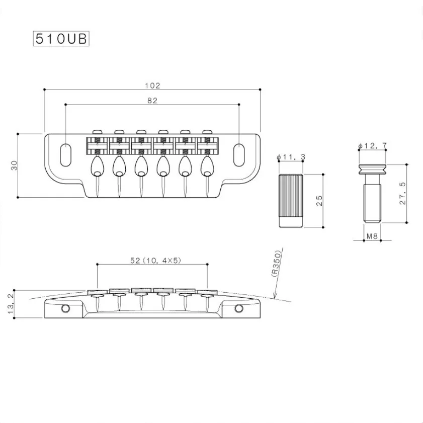 Gotoh 510UB Uzamykateľná kobylka Wrap-around pre 6-strunovú gitaru – Zlatá