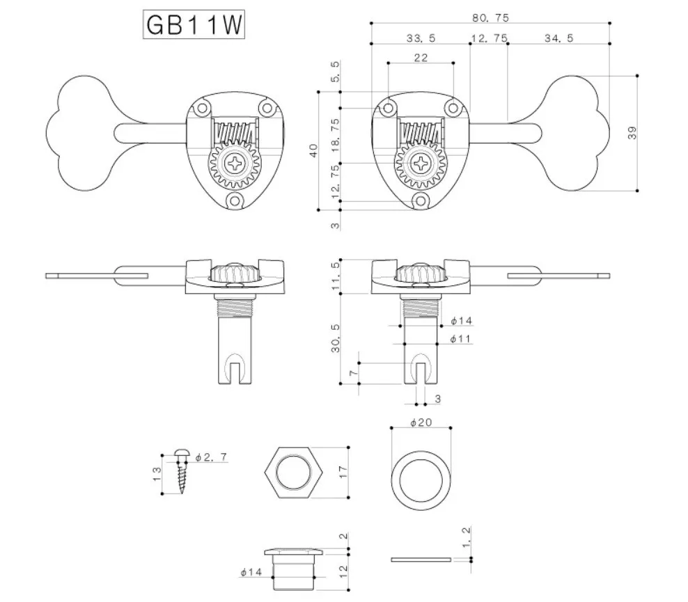 Gotoh GB11W Ladiaca Mechanika Pre Basgitaru Ľavá Strana Cosmo-black