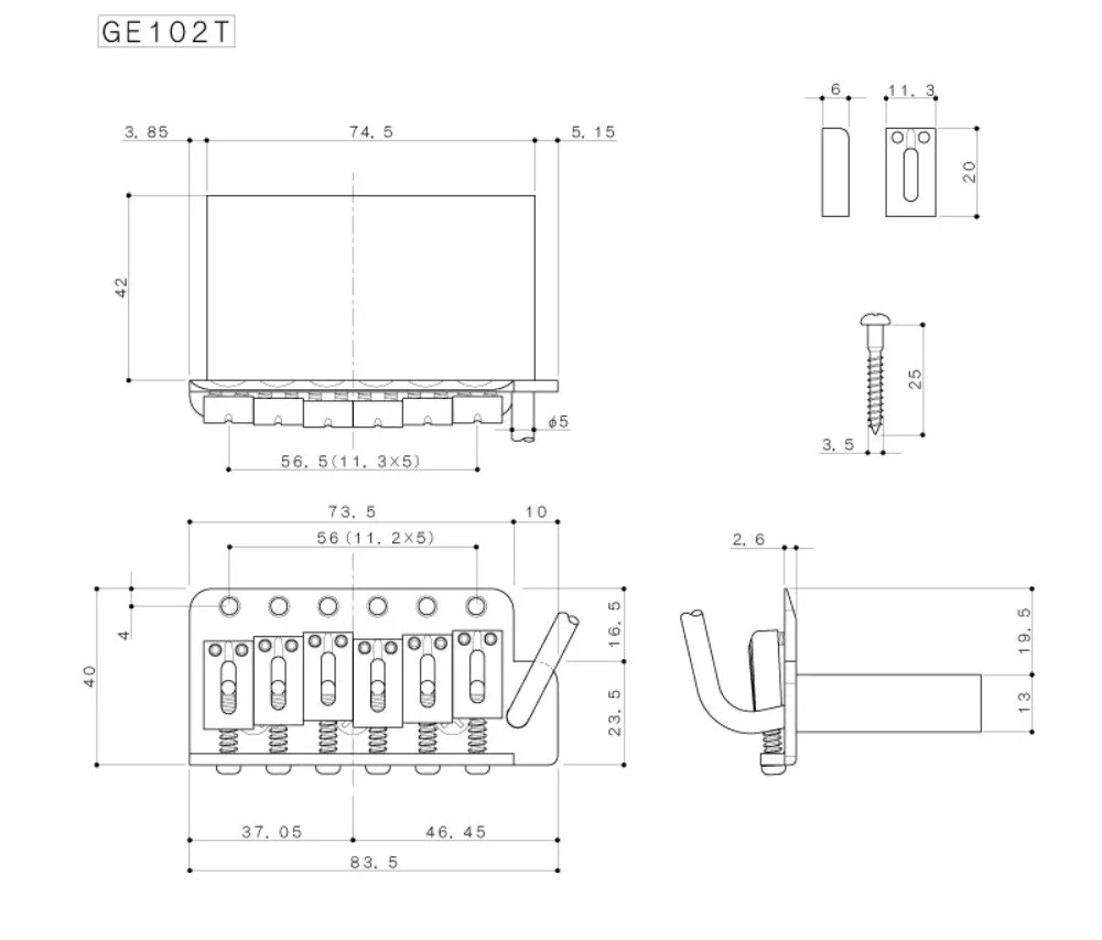 Gotoh GE102T – 6-strunové vintage tremolo (ST-Style), Čierne