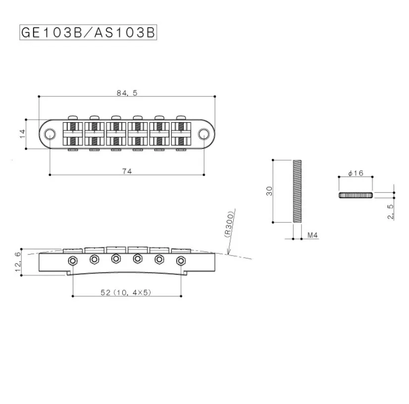 Gotoh GE103B Kobylka Tune-O-Matic pre 6-strunovú gitaru Les Paul, Zlatá