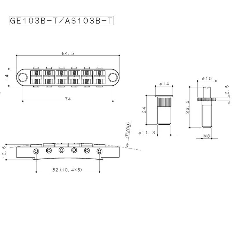 Gotoh GE103B-T – Kobylka Tune-O-Matic kobylka pre 6-strunovú gitaru, Cosmo Black