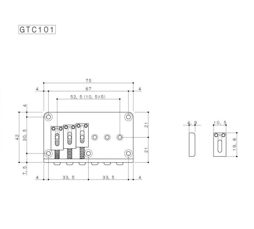 Gotoh GTC101 Pevná kobylka pre 6-strunovú gitaru typ ST – Chróm