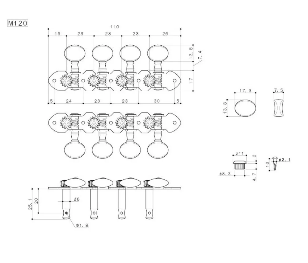 Gotoh M120 – Sada ladiacich mechaník pre mandolínu, Nikel