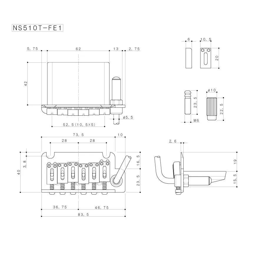 Gotoh NS510T-FE1 – 6-strunové tremolo (ST-Style), Čierne