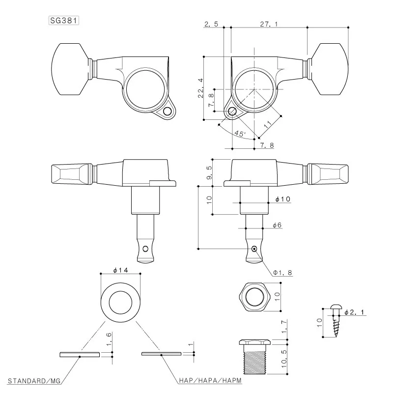 Gotoh SG381-07 Ladiaca Mechanika pre Gitaru Pravá Strana Čierna