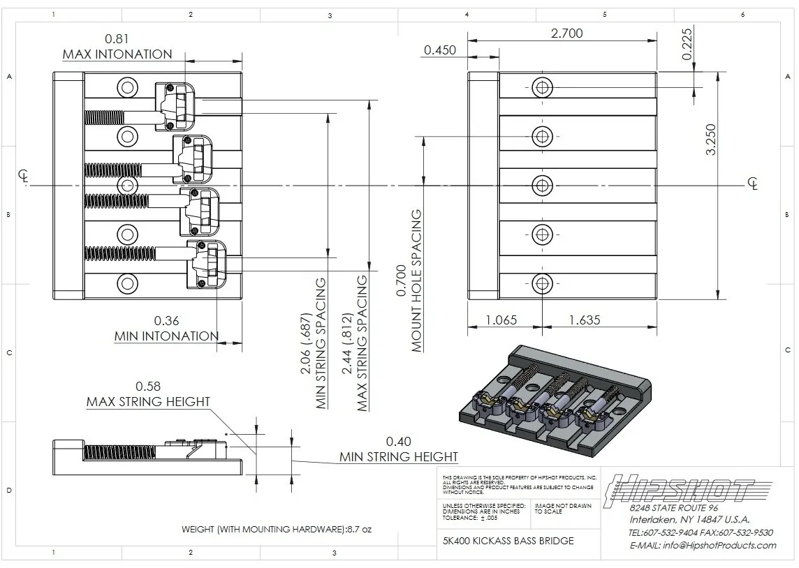 Hipshot – Kobylka KickAss pre 4-strunovú Basgitaru, Chróm (5K400C)