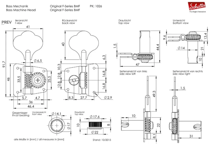 Schaller BMF Ladiaca Mechanika Pre Basgitaru Ľavá strana Chrom Schaller BMF Ladiaca Mechanika Pre Basgitaru Ľavá strana Chrom