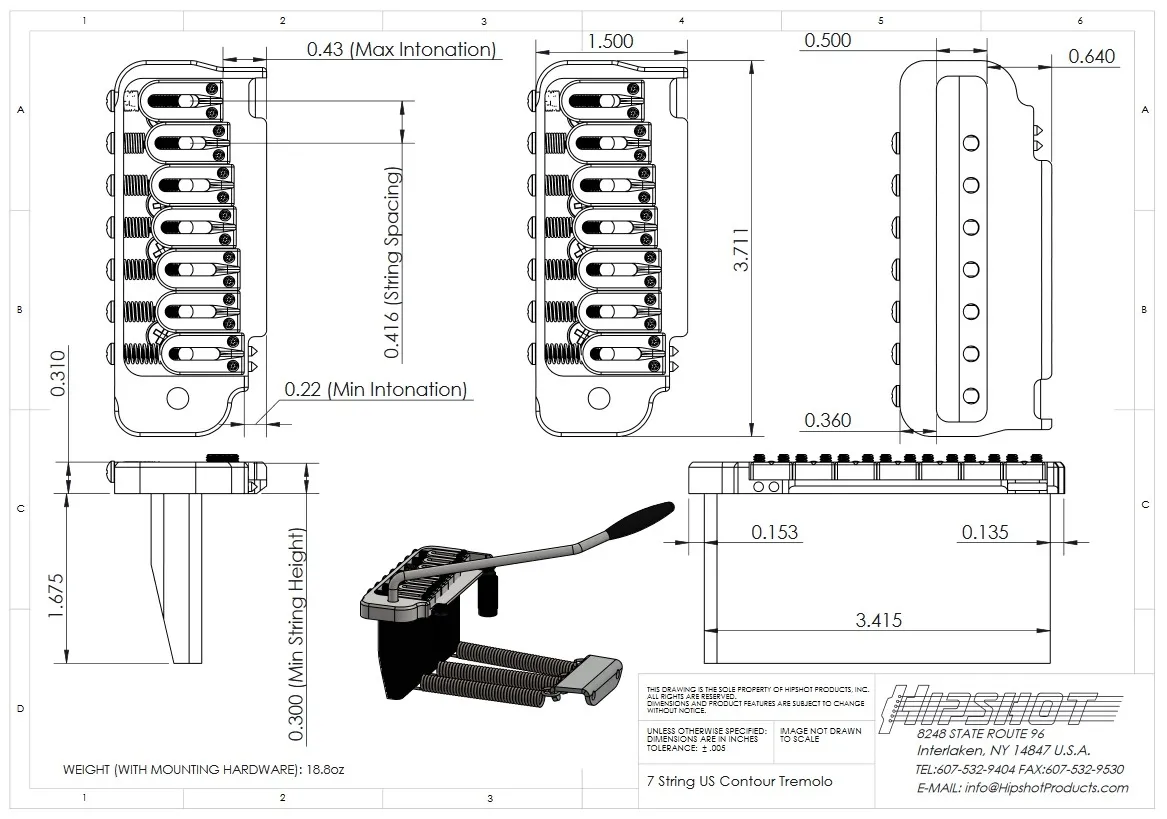 Hipshot – Tremolo pre 7-strunovú Gitaru Contour , Chróm (42170VC) Hipshot – Tremolo pre 7-strunovú Gitaru Contour , Chróm (42170VC)