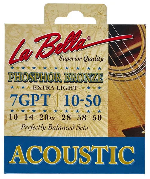 LaBella 7GPT Phosphor Bronze-Extra Light Struny pre Akustickú Gitaru 10-50