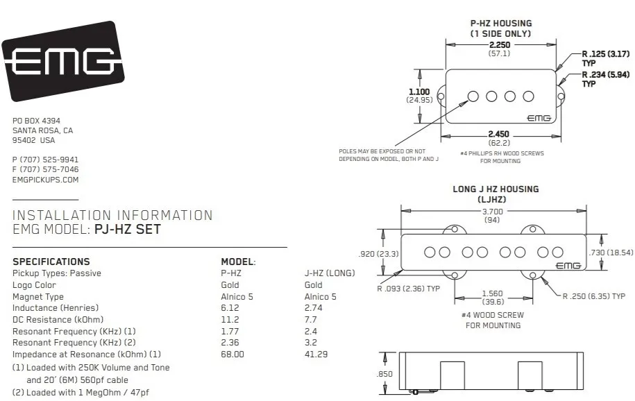 EMG-PJ-HZ Pasívne Snímače Basgitara  Precision Čierna